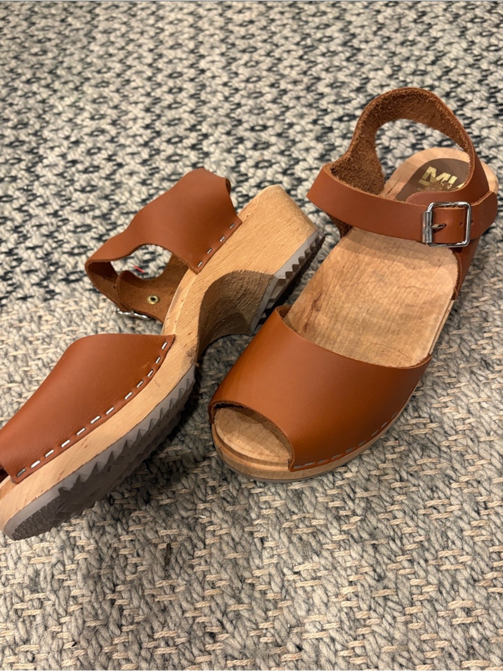 NEW MIA Anja Brown Leather Open-Toe Clog Sandals with Buckle Strap euro 40